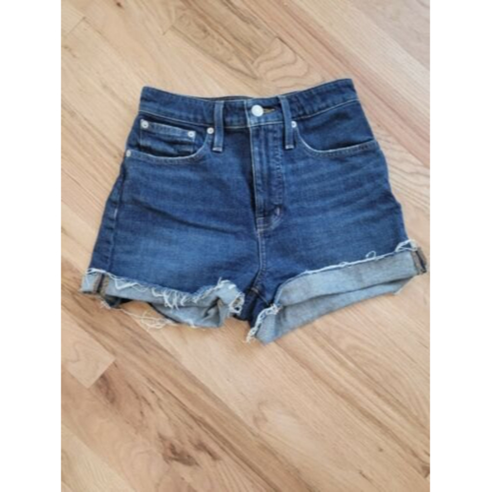 Madewell Womens High-Rise Denim Shorts Blue Medium Wash Frayed Hem size 25